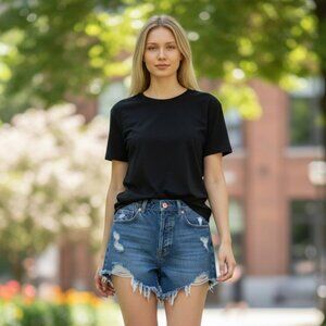 Wild Fable Women Size 4 Blue Distressed Cut Off Button Fly High Rise Jean Shorts